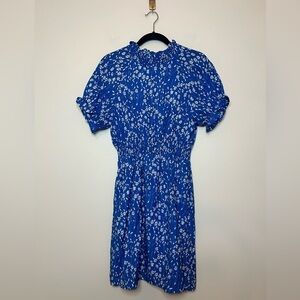 Hayden Blue Floral Smocked Neck Mini Dress Short Sleeve